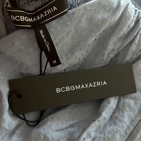 BCBGMaxazria Jacquared Ruched Balloon-Sleve Light Blue Peplum Top - Picture 4 of 6